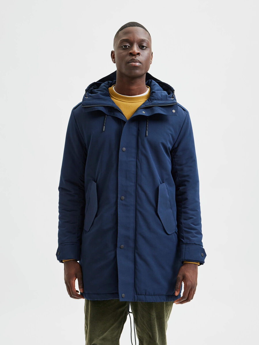 Selected LONG HIGH NECK HOOD PARKA JACKET, Navy Blazer, highres - 16079399_NavyBlazer_003.jpg