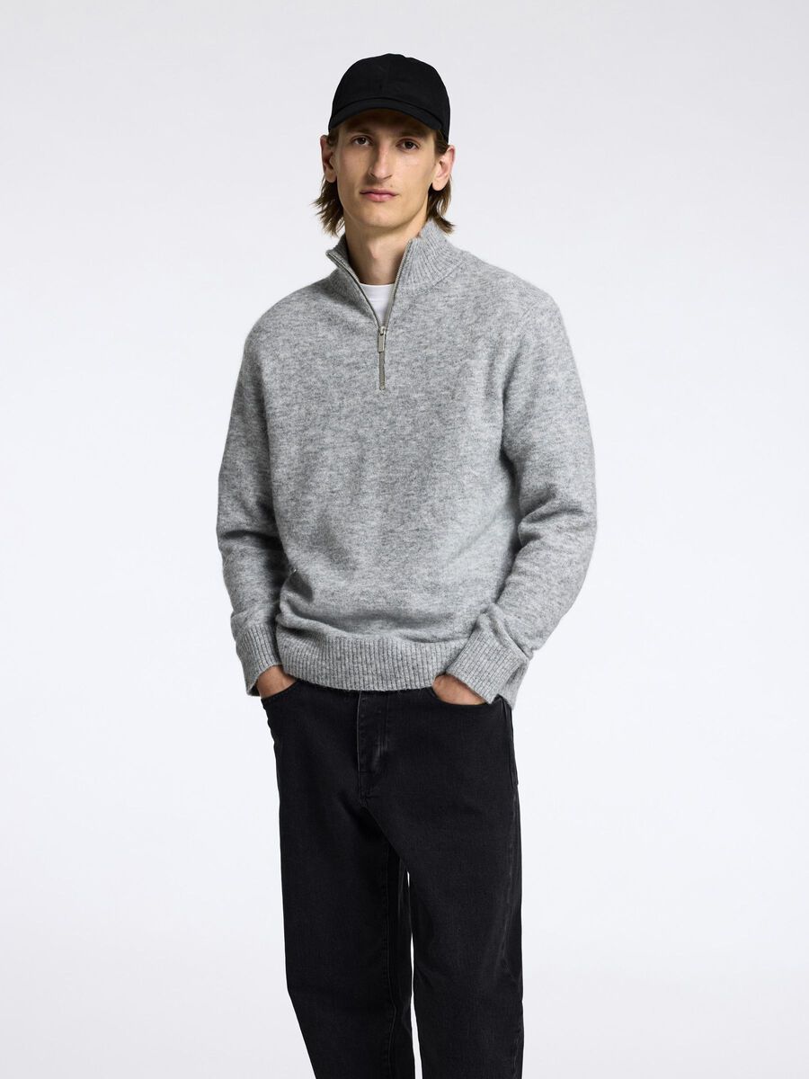 Selected LONG SLEEVED HALF-ZIP JUMPER, Light Grey Melange, highres - 16097087_LightGreyMelange_003.jpg