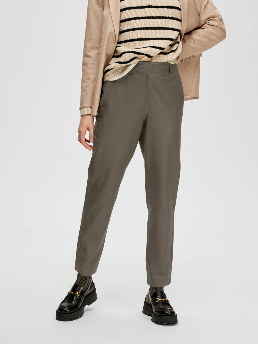 Selected TAPERED LEATHER TROUSERS, Morel, highres - 16086175_Morel_003.jpg