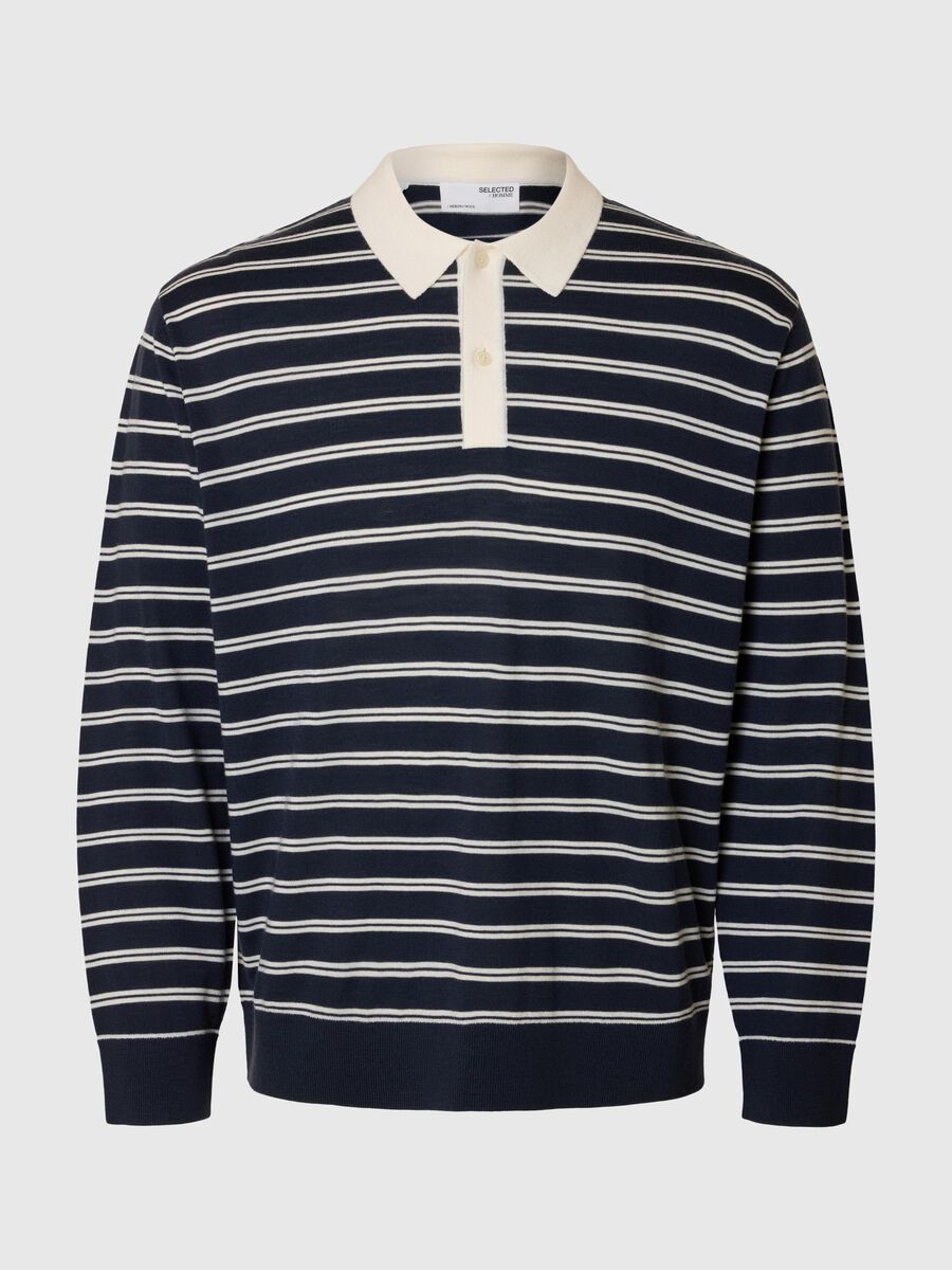 Selected 100% MERINO WOOL LONG-SLEEVED POLO, Outer Space, highres - 16098863_OuterSpace_1209031_001.jpg