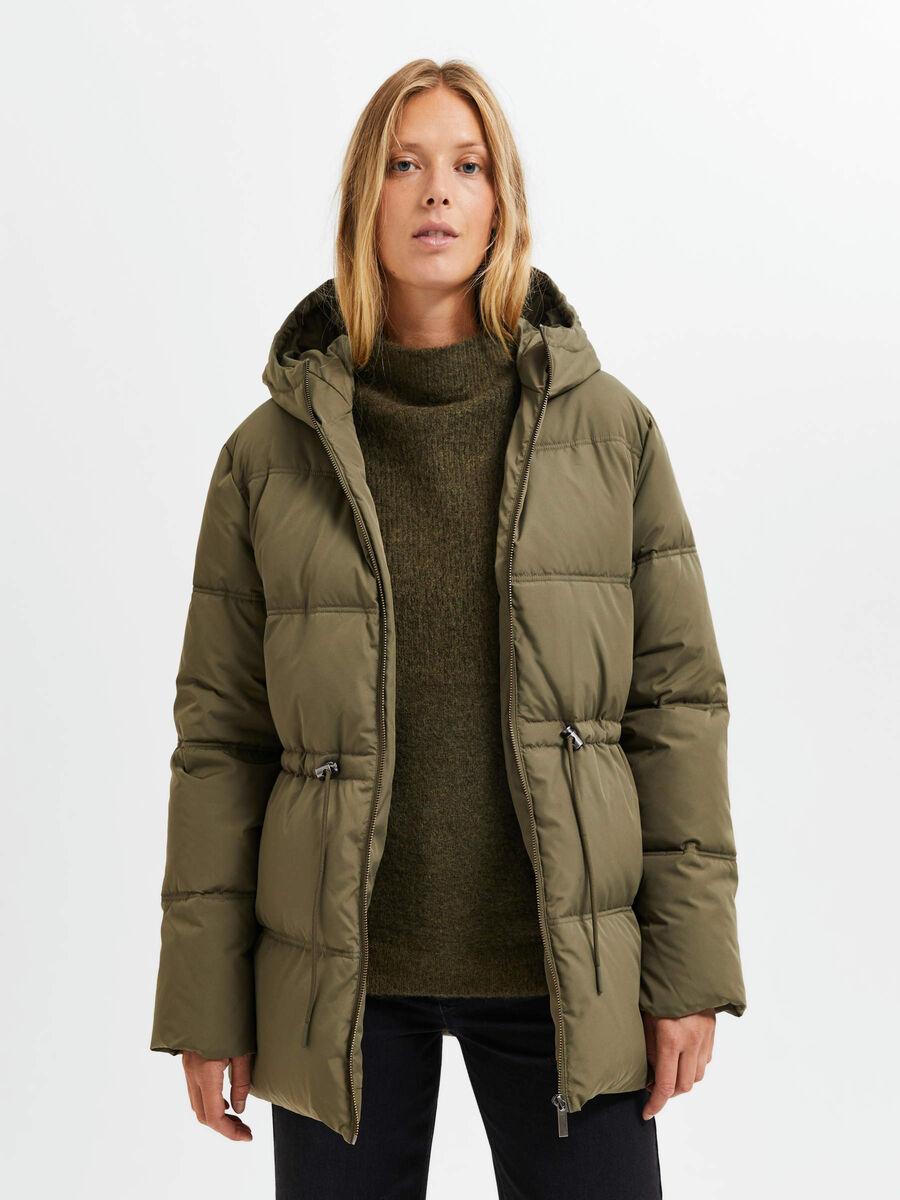 HOODED RE:DOWN® PUFFER JACKET | Green | SELECTED FEMME®