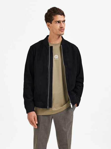 Selected SUEDE BOMBER JACKET, Black, highres - 16085746_Black_003.jpg