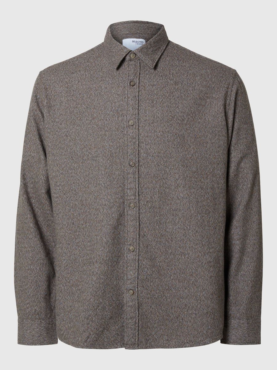 Selected LONG SLEEVED FLANNEL SHIRT, Chocolate Torte, highres - 16095733_ChocolateTorte_1143929_001.jpg