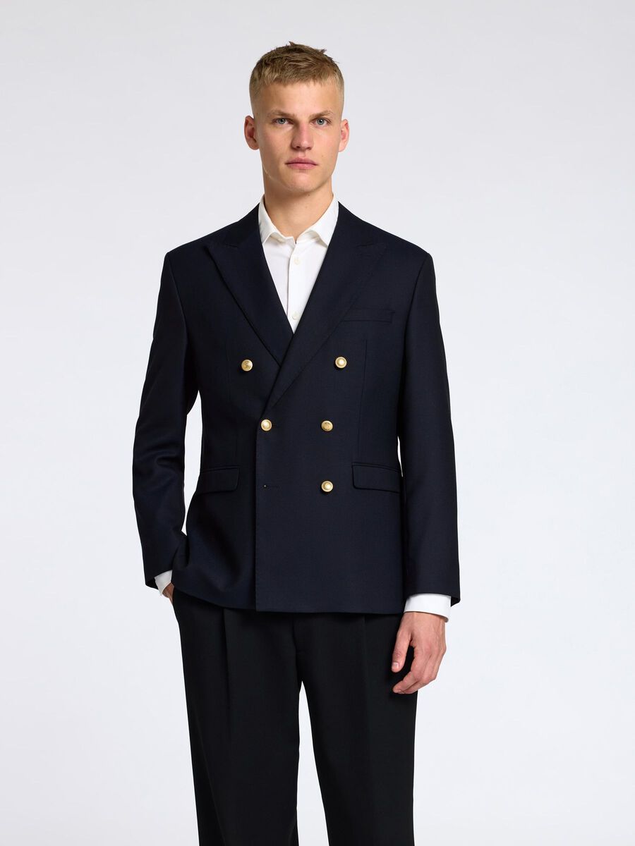 Selected À SIMPLE BOUTONNAGE EN LAINE MÉLANGÉE BLAZER, Dark Navy, highres - 16095790_DarkNavy_003.jpg