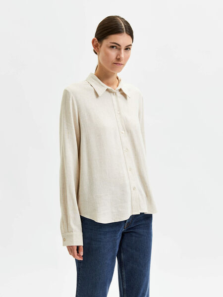 Selected VISCOSE BLEND SHIRT, Sandshell, highres - 16082298_Sandshell_003.jpg