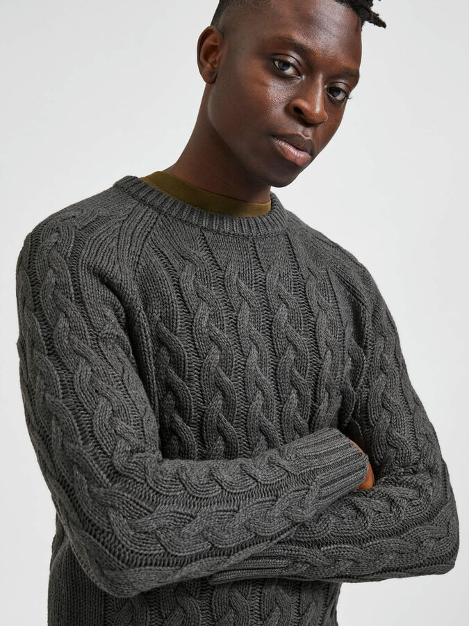CABLE KNIT JUMPER | Grey | SELECTED HOMME®