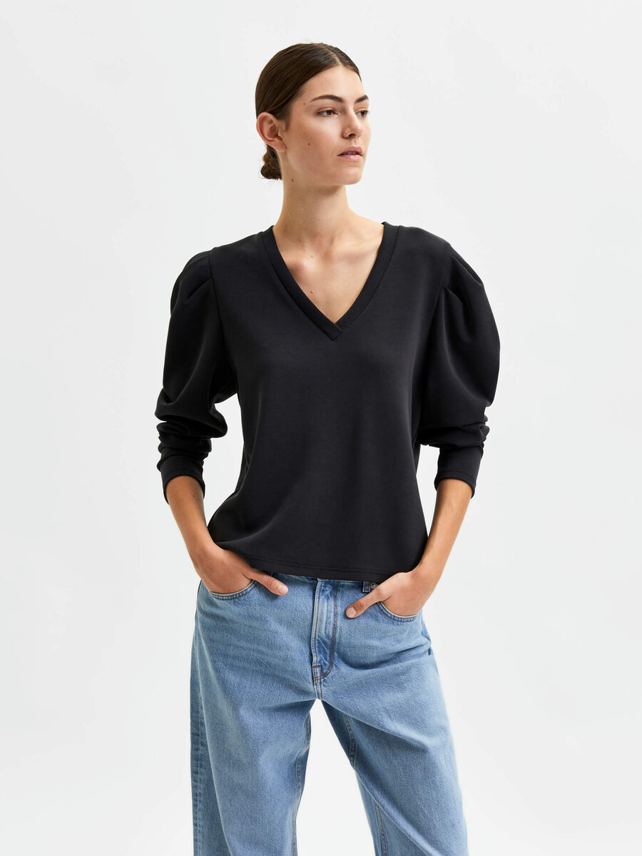 Selected BALLOON SLEEVED TOP, Black, highres - 16081826_Black_003.jpg