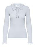 Selected RIBBED RUFFLE POLO NECK BLOUSE, Arctic Ice, highres - 16078354_ArcticIce_001.jpg