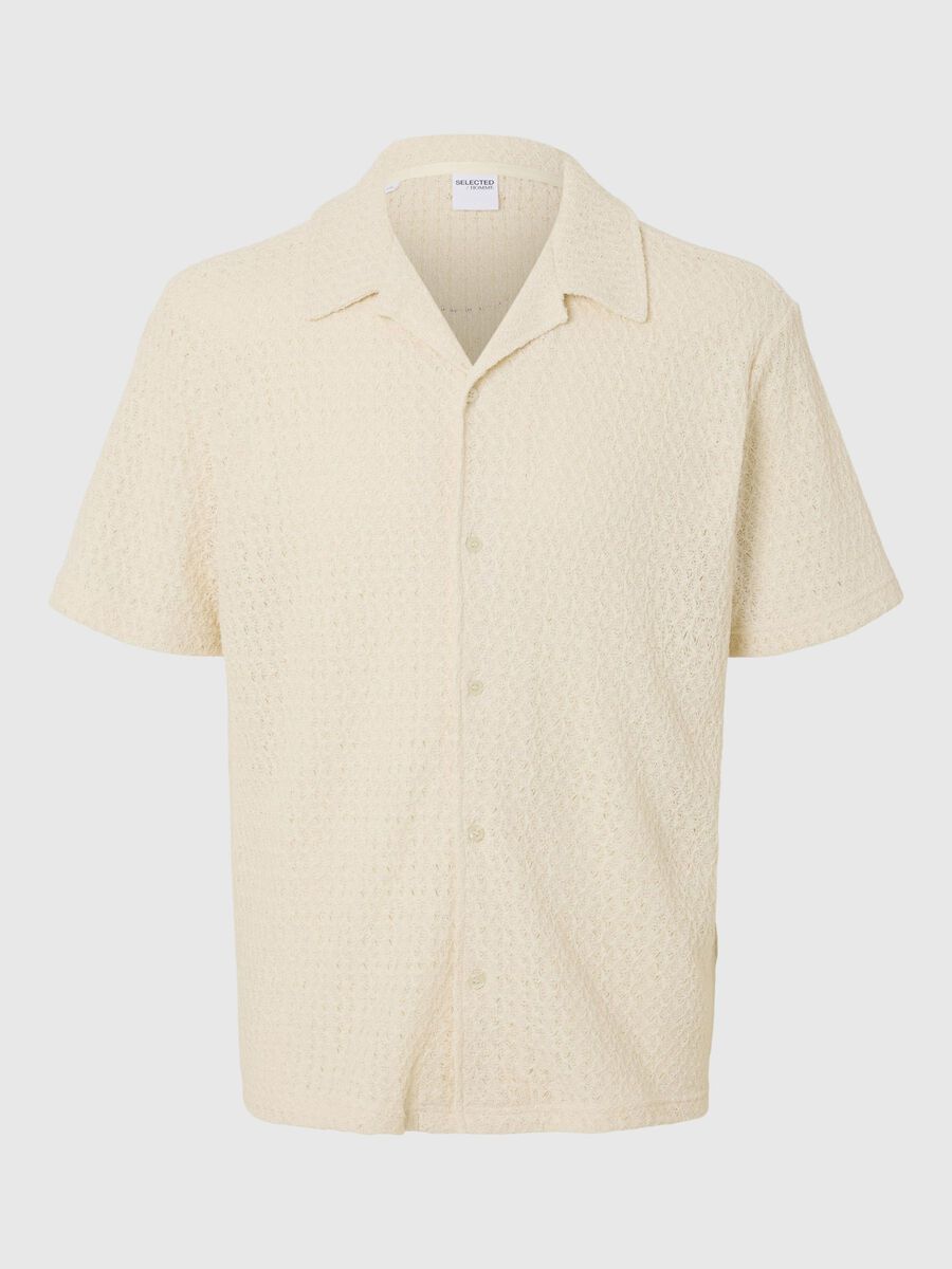 Selected KNITTED JAQUARD SHORT SLEEVED SHIRT, Egret, highres - 16096769_Egret_001.jpg