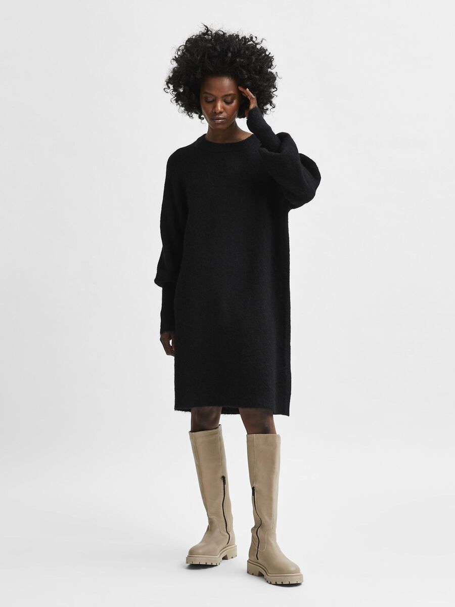 Selected LONG SLEEVED KNITTED DRESS, Black, highres - 16082201_Black_005.jpg