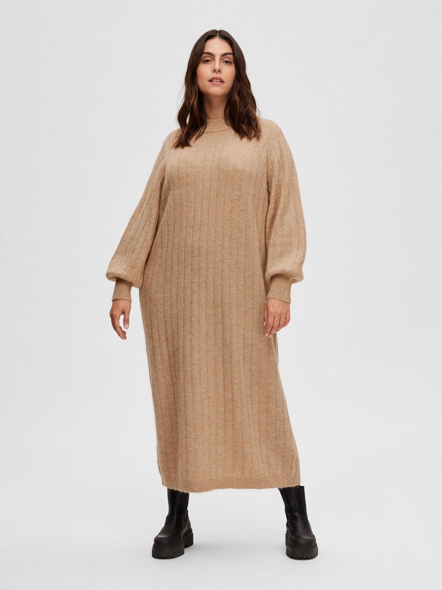 Selected CURVE RIBBED KNITTED DRESS, Warm Taupe, highres - 16088454_WarmTaupe_005.jpg