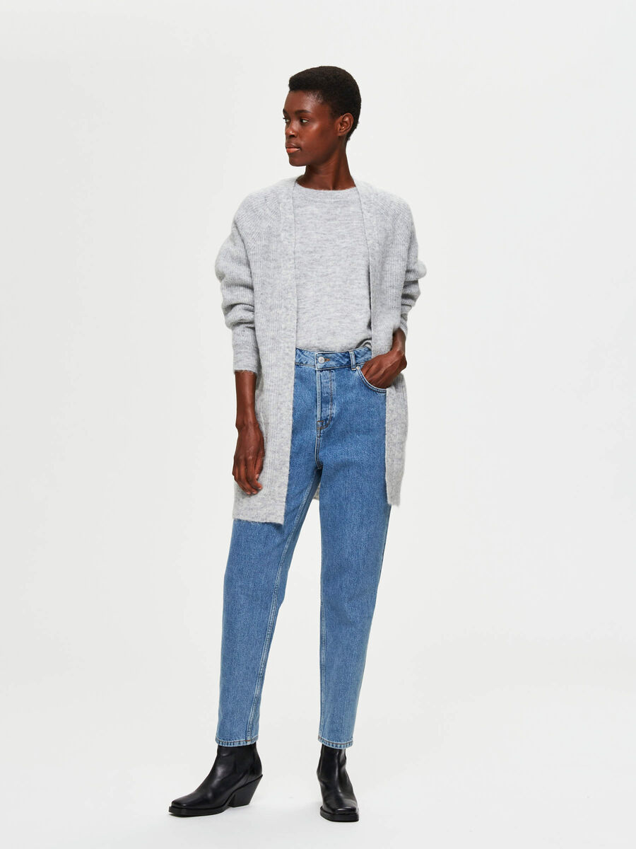 Selected LANG STRIKKET CARDIGAN, Light Grey Melange, highres - 16074480_LightGreyMelange_005.jpg