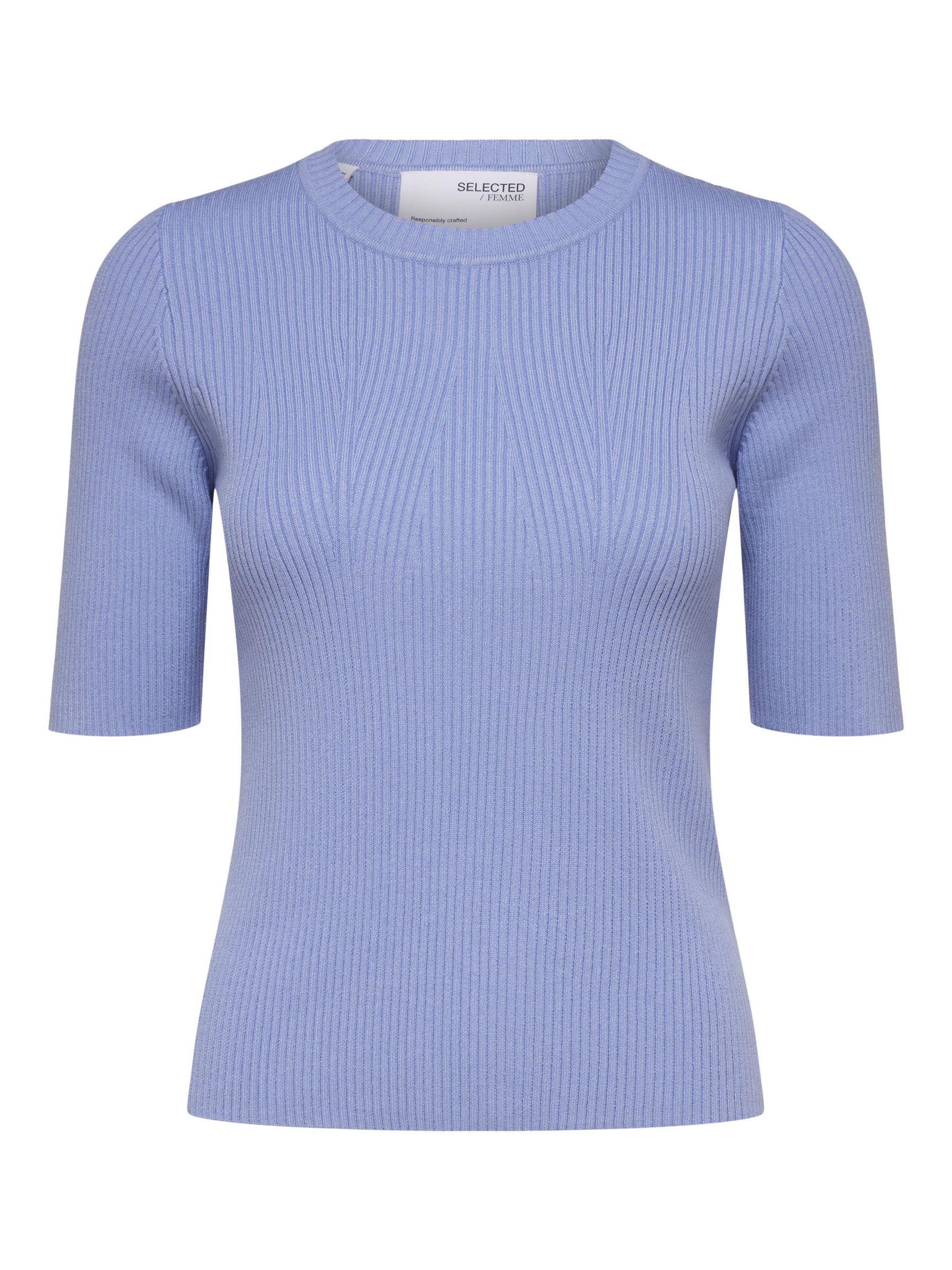 SHORT-SLEEVED KNITTED TOP | Blue | SELECTED FEMME®