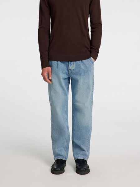 Selected 220 PLEATED LOOSE FIT JEANS, Light Blue Denim, highres - 16097222_LightBlueDenim_003.jpg