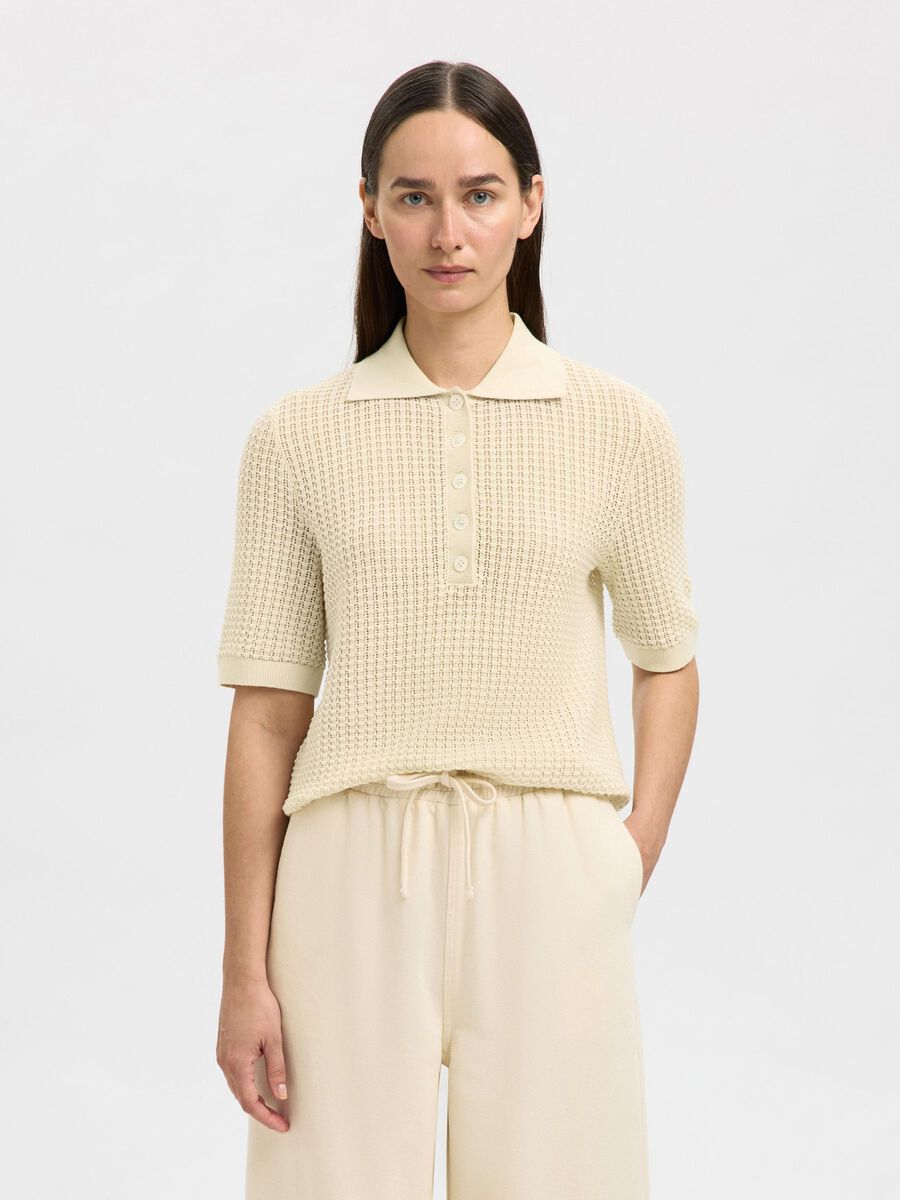 Selected COTTON KNITTED POLO SHIRT, Birch, highres - 16100103_Birch_003.jpg