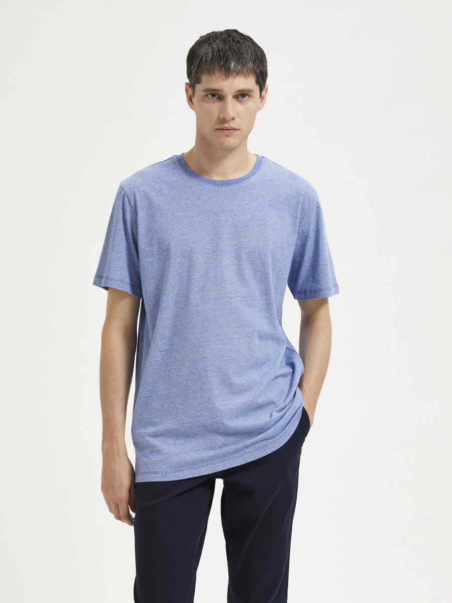 Selected Homme - T-shirt en lin mélangé - Bleu marine