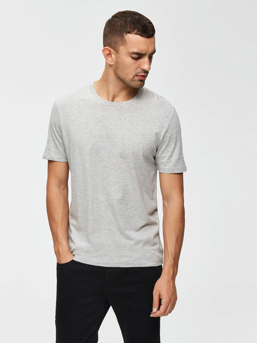 Selected THE PERFECT O-NECK - T-SHIRT, Light Grey Melange, highres - 16057141_LightGreyMelange_003.jpg