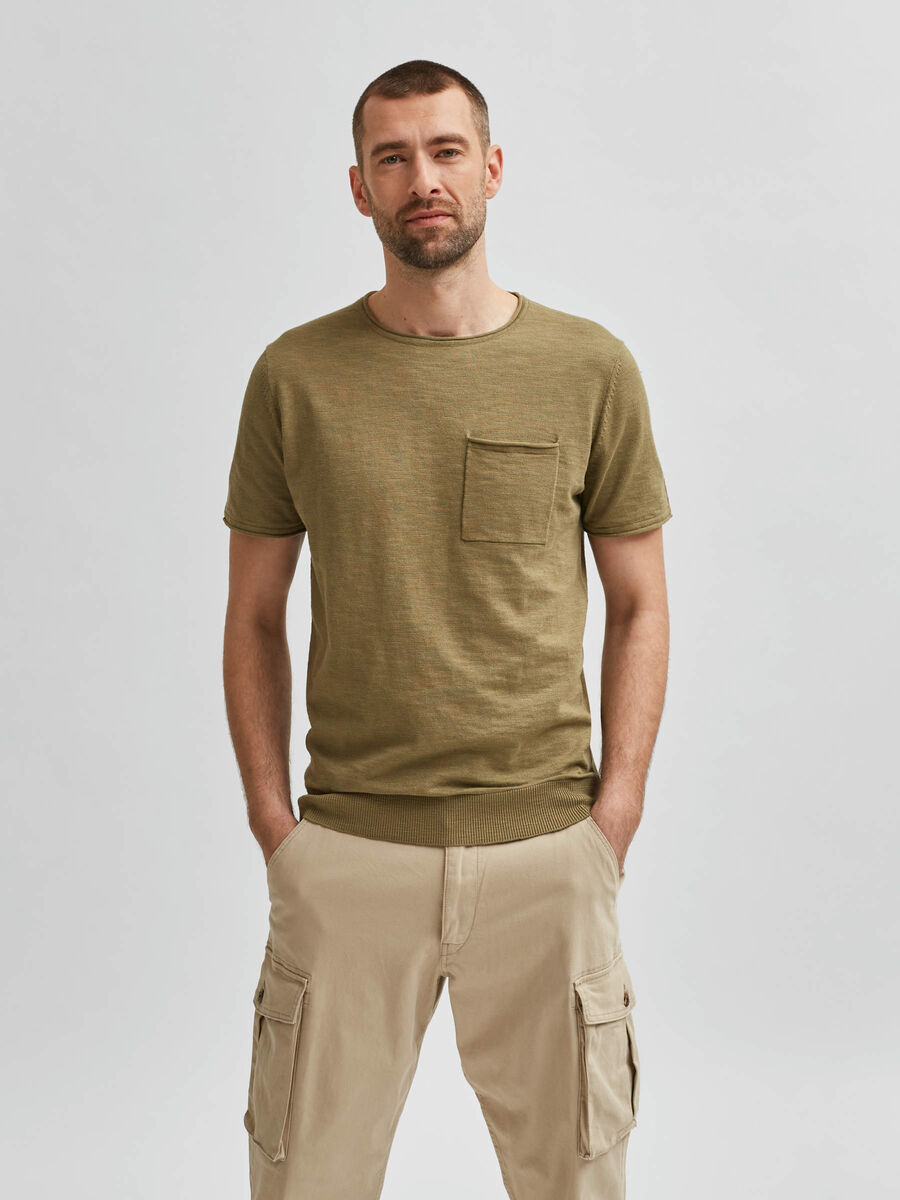 Selected ORGANIC COTTON ROLLED EDGE T-SHIRT, Aloe, highres - 16079123_Aloe_003.jpg