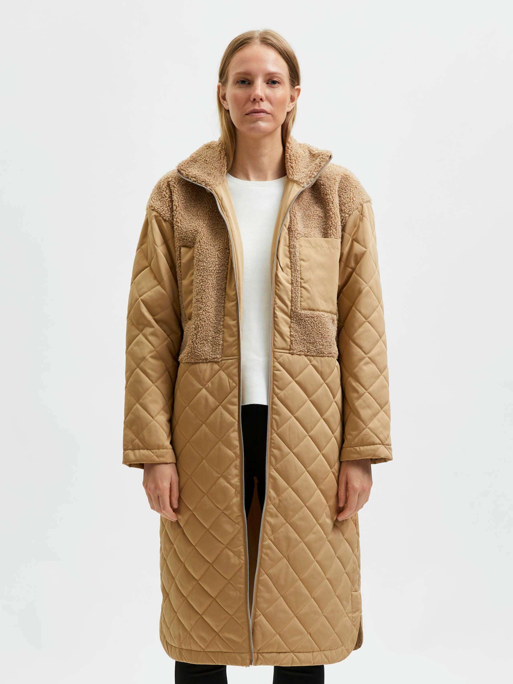 quilted mid length coat