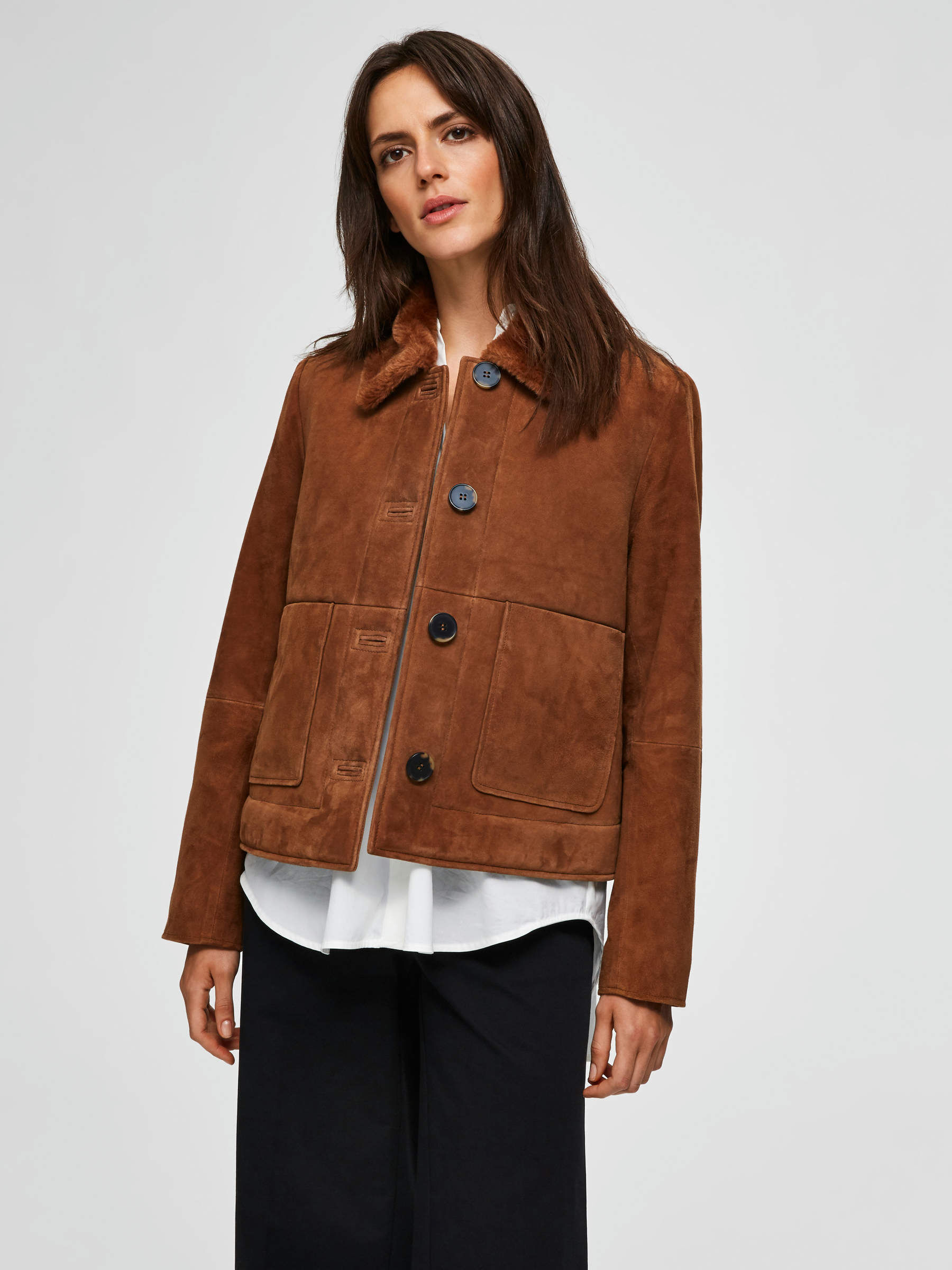 SUEDE LEATHER JACKET Brown SELECTED FEMME