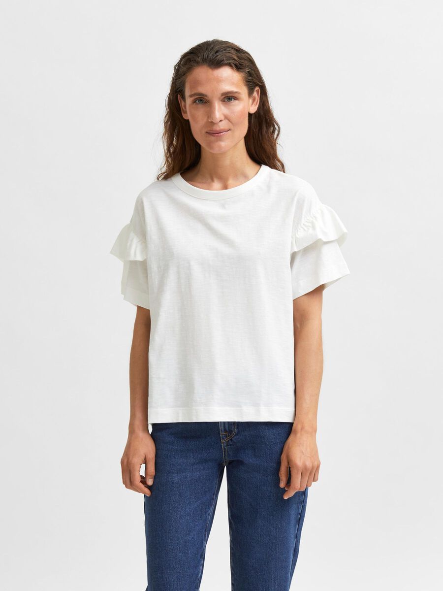 Selected ORGANIC COTTON RUFFLE T-SHIRT, Snow White, highres - 16079837_SnowWhite_003.jpg