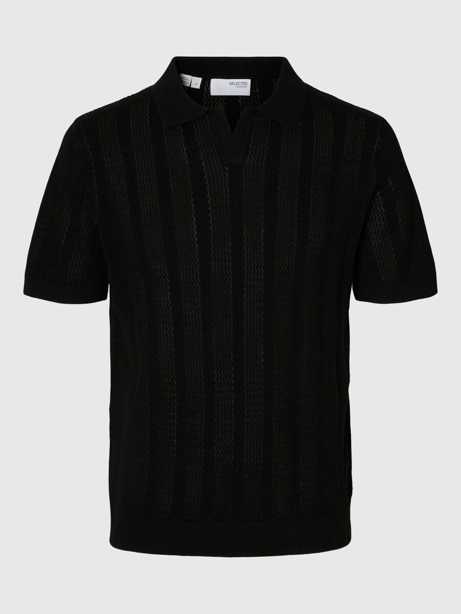 Selected 100% COTTON KNITTED POLO SHIRT, Black, highres - 16096390_Black_001.jpg