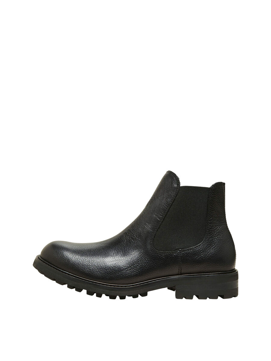Selected LEATHER ANKLE BOOTS, Black, highres - 16081549_Black_001.jpg