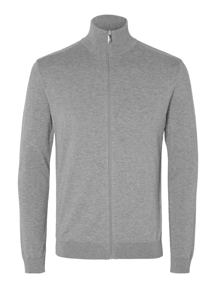 Selected ZIP-UP STRICKJACKE, Medium Grey Melange, highres - 16074688_MediumGreyMelange_001.jpg