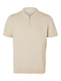 Selected KNITTED POLO SHIRT, Oatmeal, highres - 16092578_Oatmeal_001.jpg