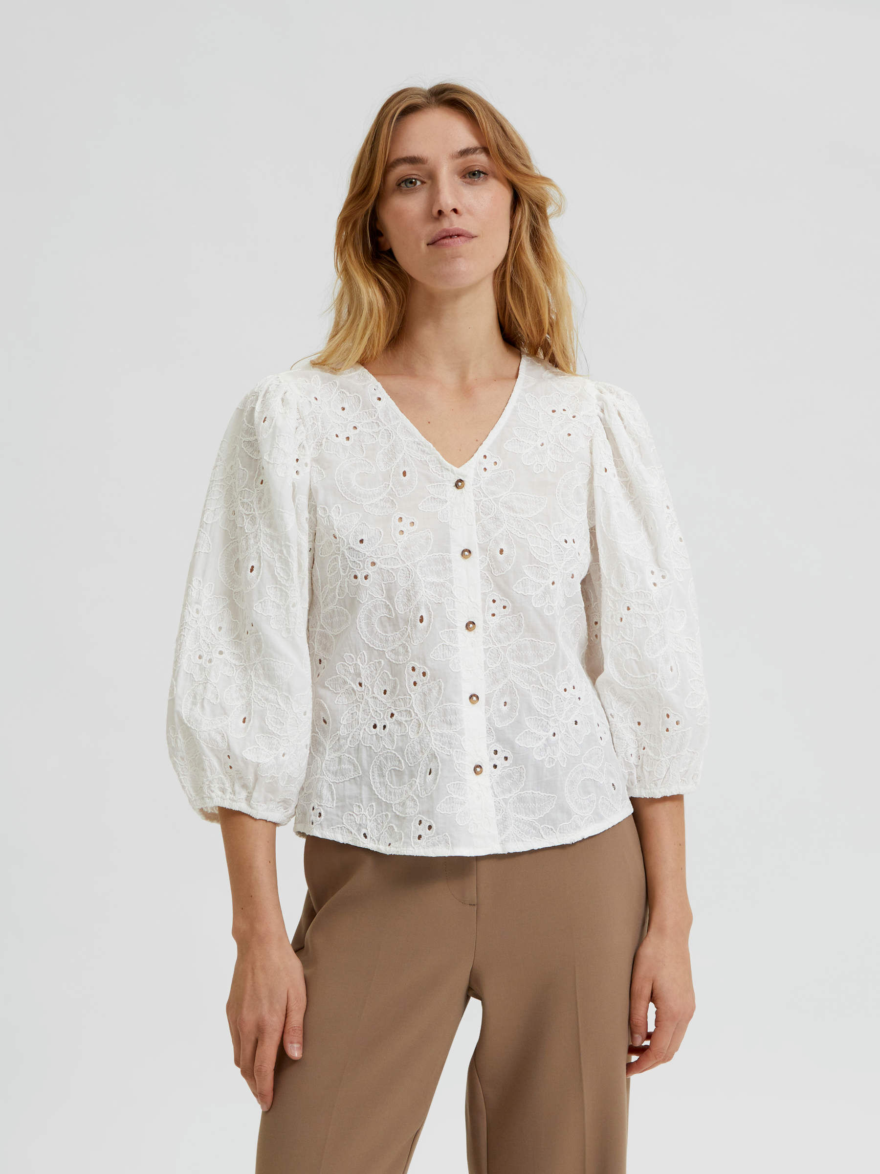 White BRODERIE ANGLAISE SHIRT | Selected®