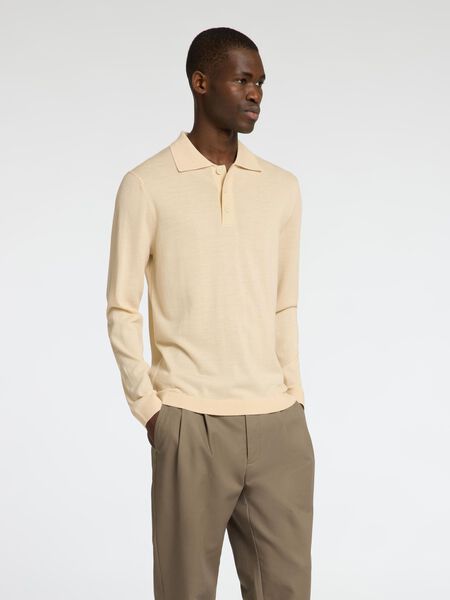 Selected 100% MERINO WOOL KNITTED POLO SHIRT, Angora, highres - 16097823_Angora_003.jpg