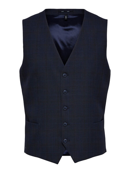 Selected CHECKED SLIM FIT WAISTCOAT, Dark Navy, highres - 16086863_DarkNavy_970981_001.jpg