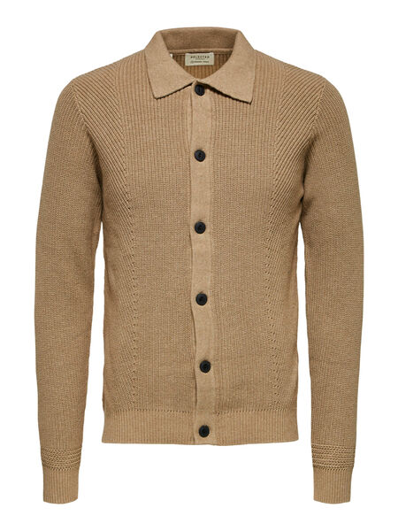 Selected ORGANIC COTTON POLO - KNITTED CARDIGAN, Kelp, highres - 16074709_Kelp_779314_001.jpg