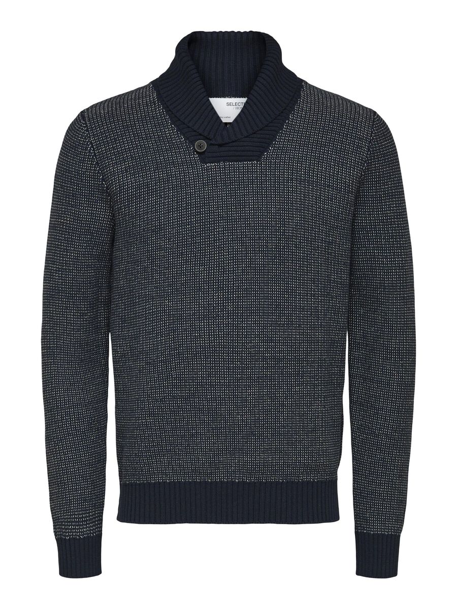 Selected SHAWL NECK KNITTED PULLOVER, Navy Blazer, highres - 16080974_NavyBlazer_890104_001.jpg