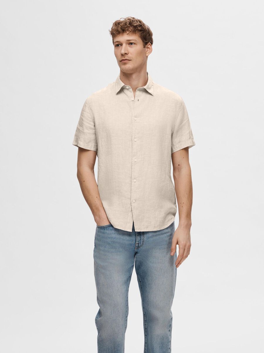 Selected 100% LINEN SHORT SLEEVED SHIRT, Pure Cashmere, highres - 16094021_PureCashmere_003.jpg