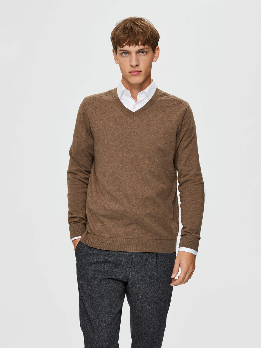 Selected PIMAKATOENEN V-HALS SWEATER, Teak, highres - 16074683_Teak_779177_003.jpg