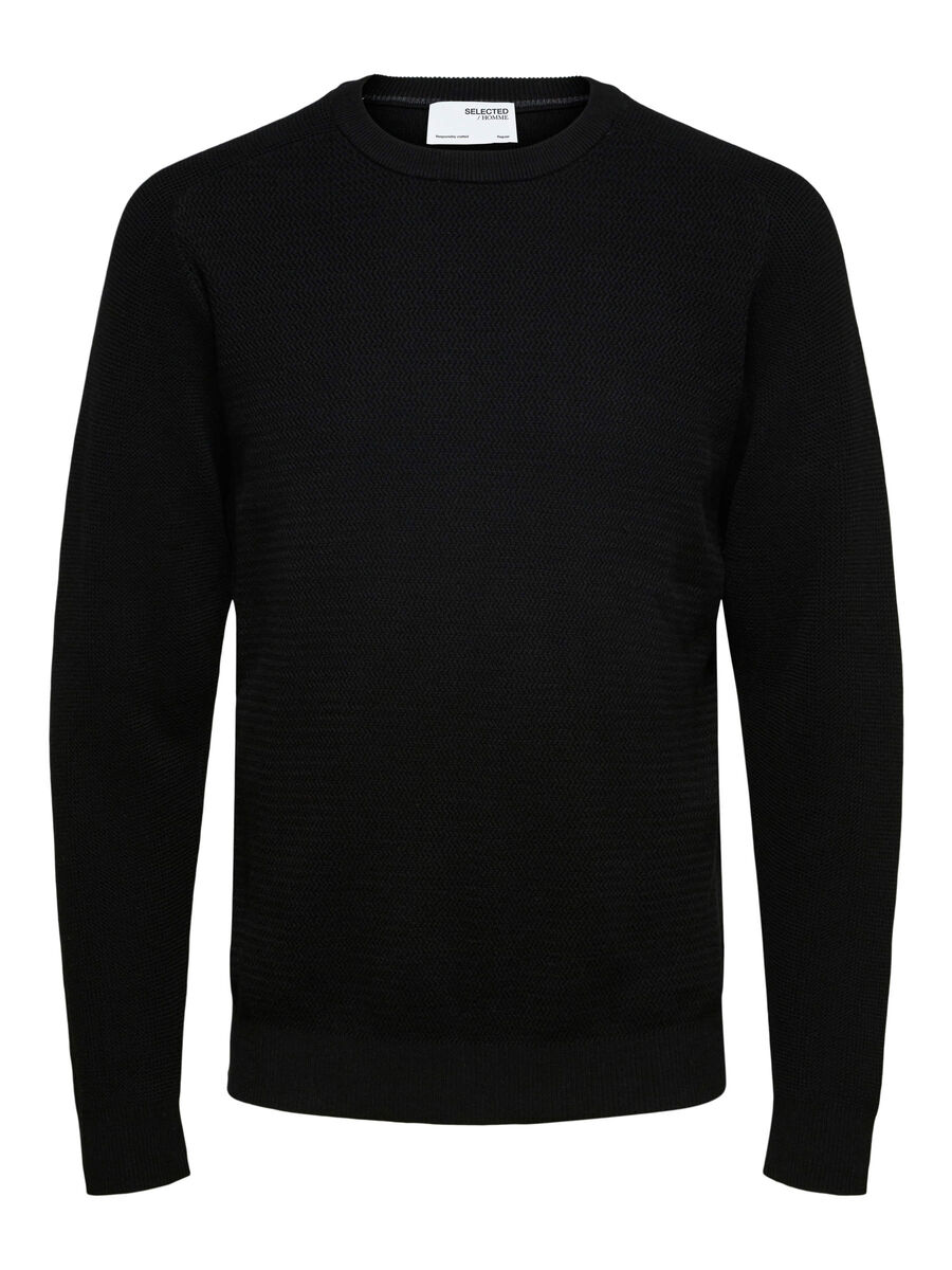Selected COTON BIOLOGIQUE - PULL, Black, highres - 16074692_Black_001.jpg