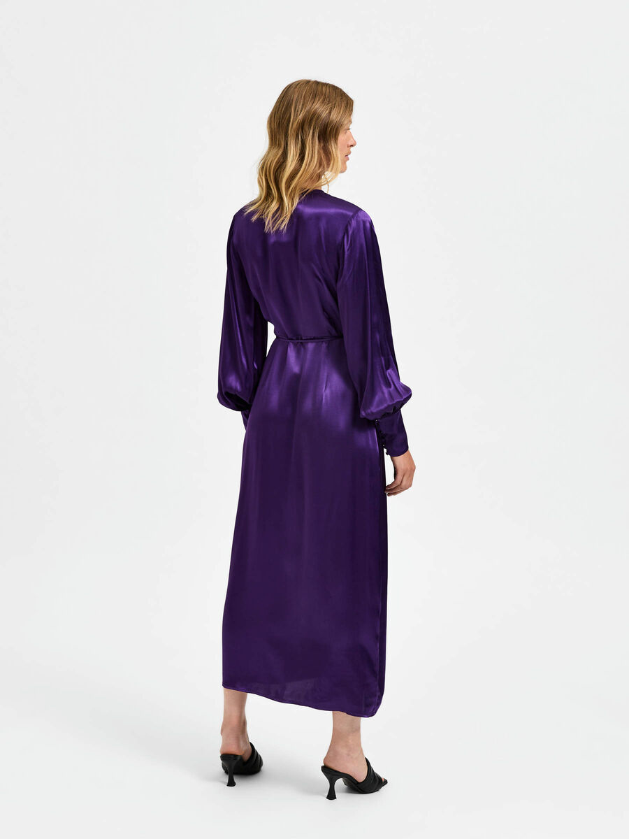 Selected SATIN WRAP DRESS, Acai, highres - 16086410_Acai_004.jpg