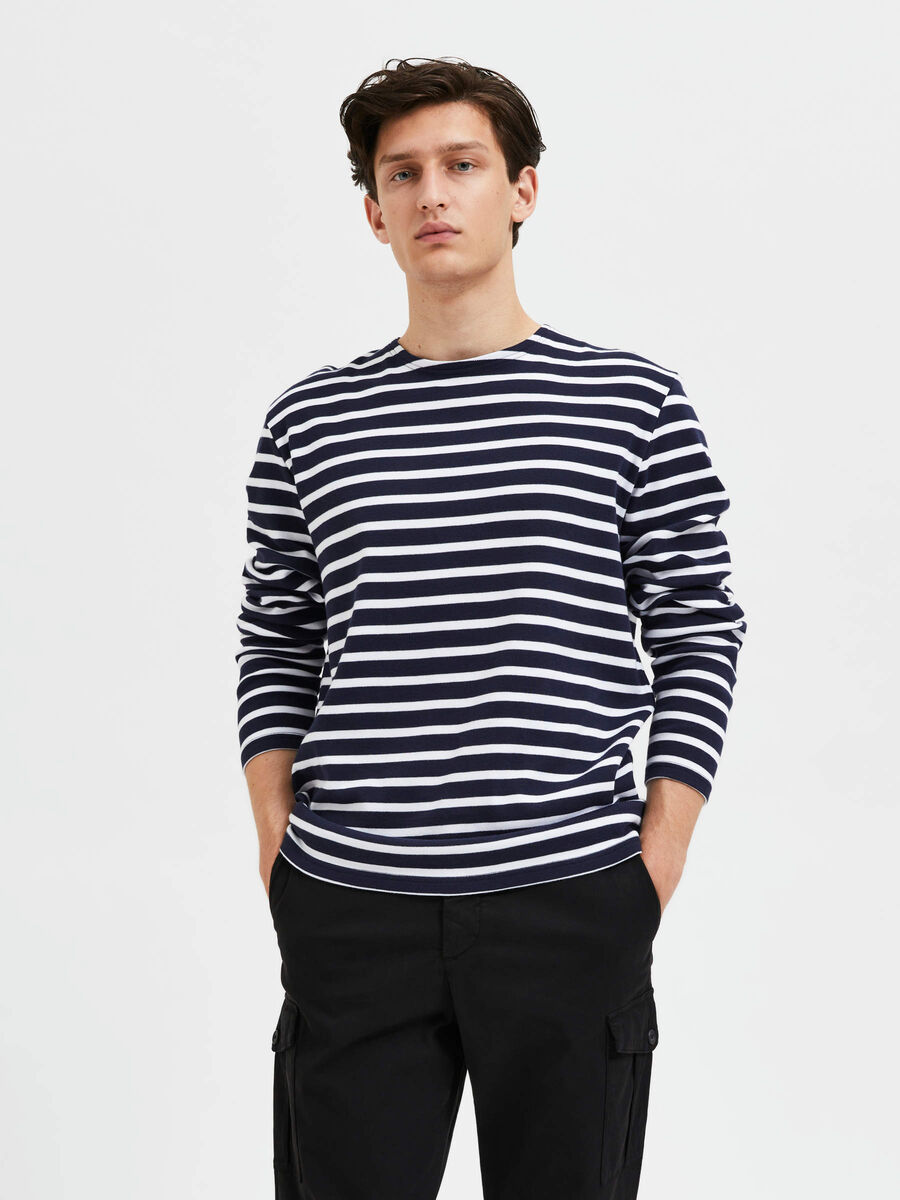 Selected STRIPED LONG-SLEEVED T-SHIRT, Navy Blazer, highres - 16087926_NavyBlazer_1026631_003.jpg