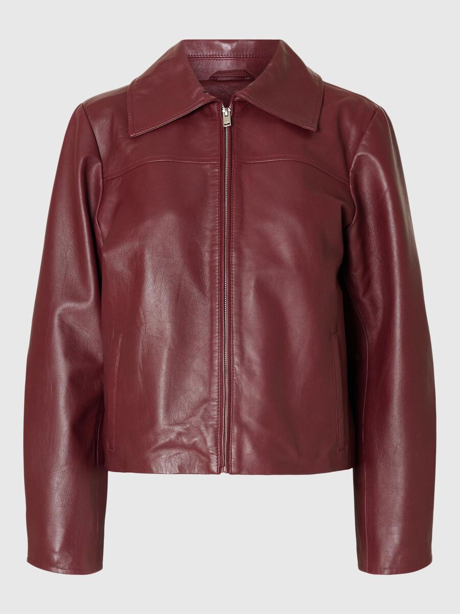 Selected LEATHER BIKER JACKET, Zinfandel, highres - 16095917_Zinfandel_001.jpg