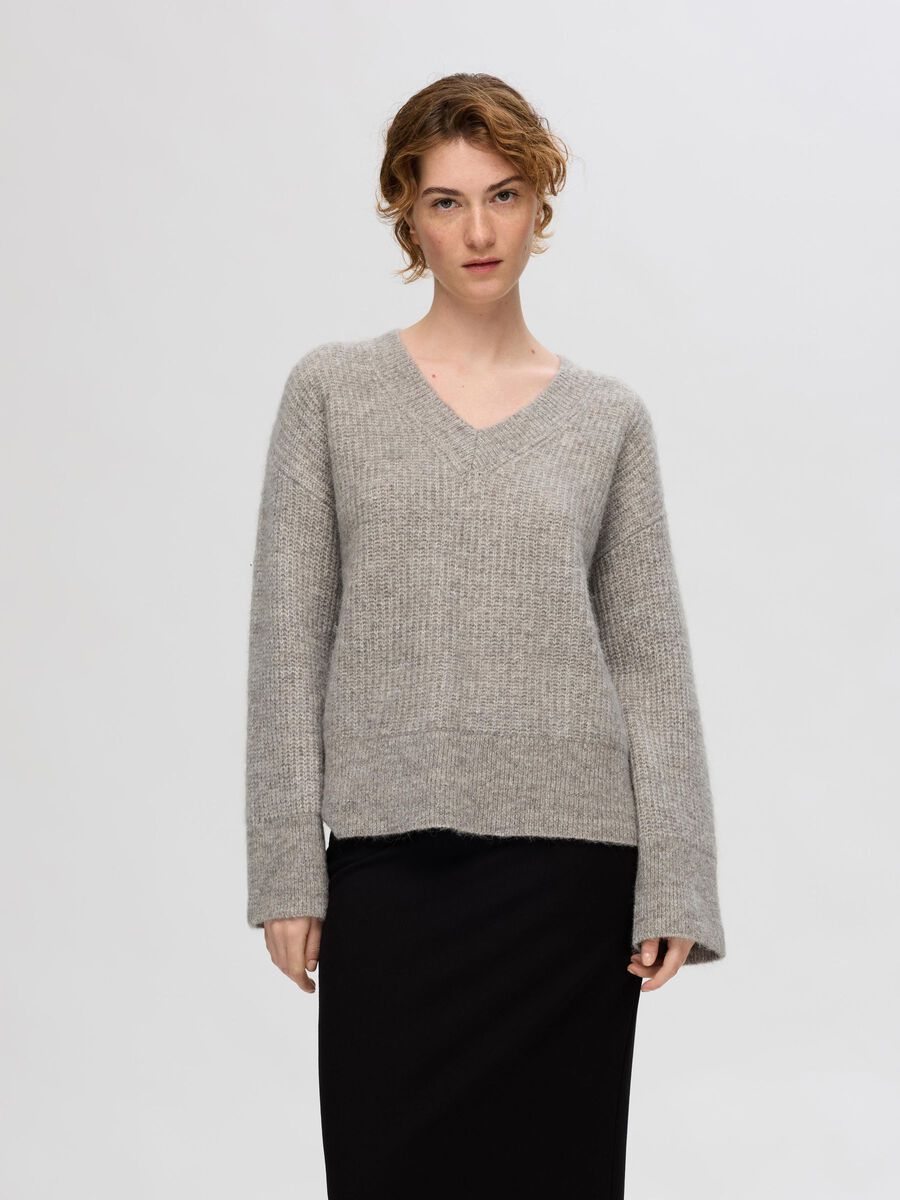 Selected WOOL BLEND V-NECK JUMPER, Steel Gray, highres - 16094704_SteelGray_1133749_003.jpg