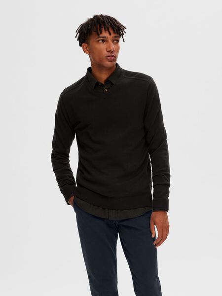 Selected V-NECK KNITTED JUMPER, Black, highres - 16090147_Black_003.jpg