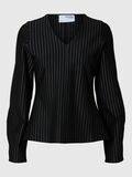 Selected PINSTRIPE VISCOSE BLEND V-NECK TOP, Black, highres - 16095991_Black_1146496_001.jpg