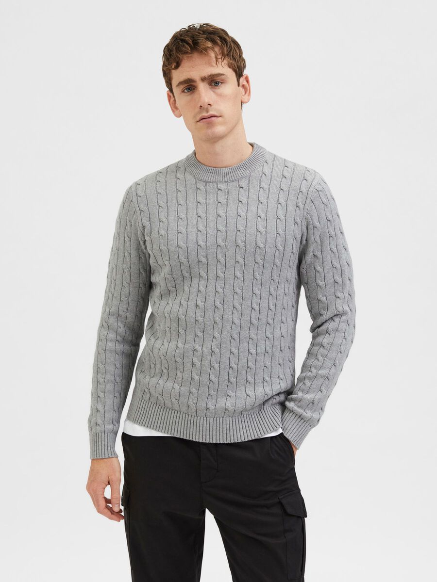 Selected CABLE KNIT KNITTED JUMPER, Medium Grey Melange, highres - 16087876_MediumGreyMelange_003.jpg