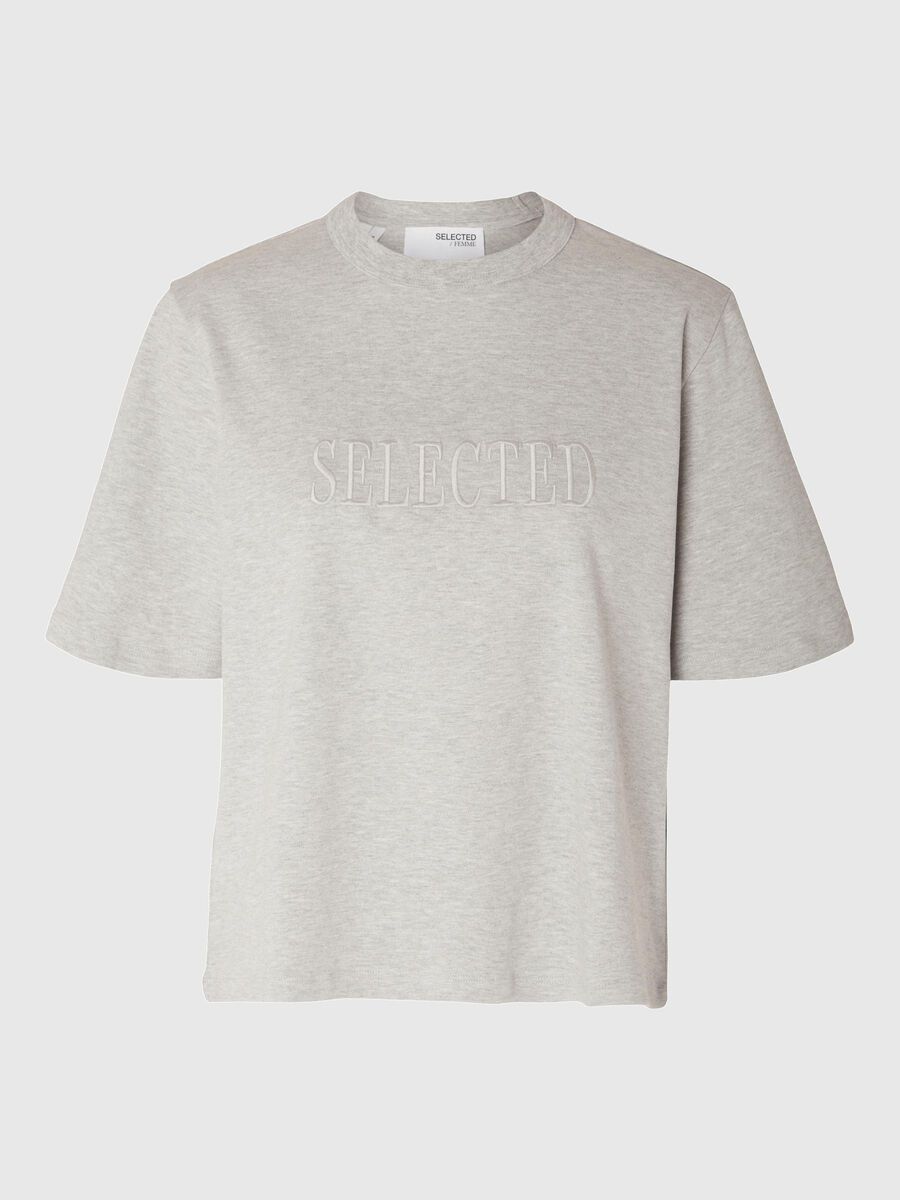 Selected EMBROIDERED T-SHIRT, Light Grey Melange, highres - 16093153_LightGreyMelange_001.jpg