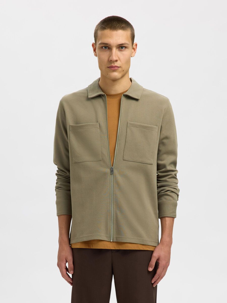 Selected ZIPPED SWEAT JACKET, Vetiver, highres - 16099996_Vetiver_003.jpg