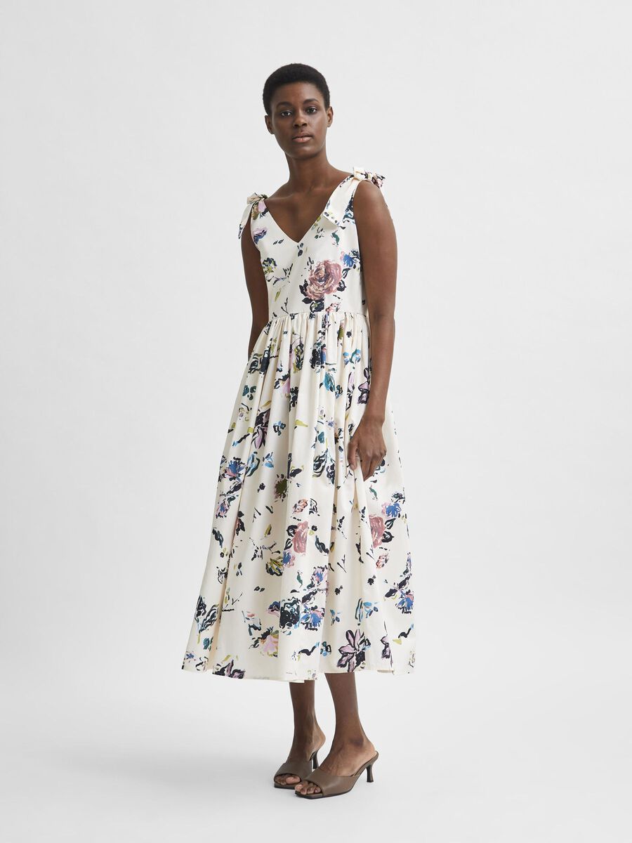 Selected ORGANIC COTTON BOW TIE STRAP DRESS, Sandshell, highres - 16078948_Sandshell_841425_003.jpg