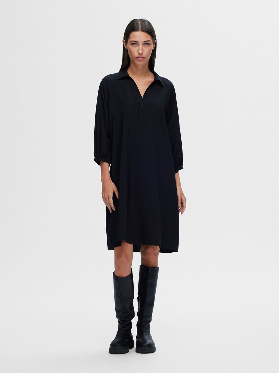 Selected 3/4-SLEEVED MINI DRESS, Black, highres - 16094495_Black_005.jpg