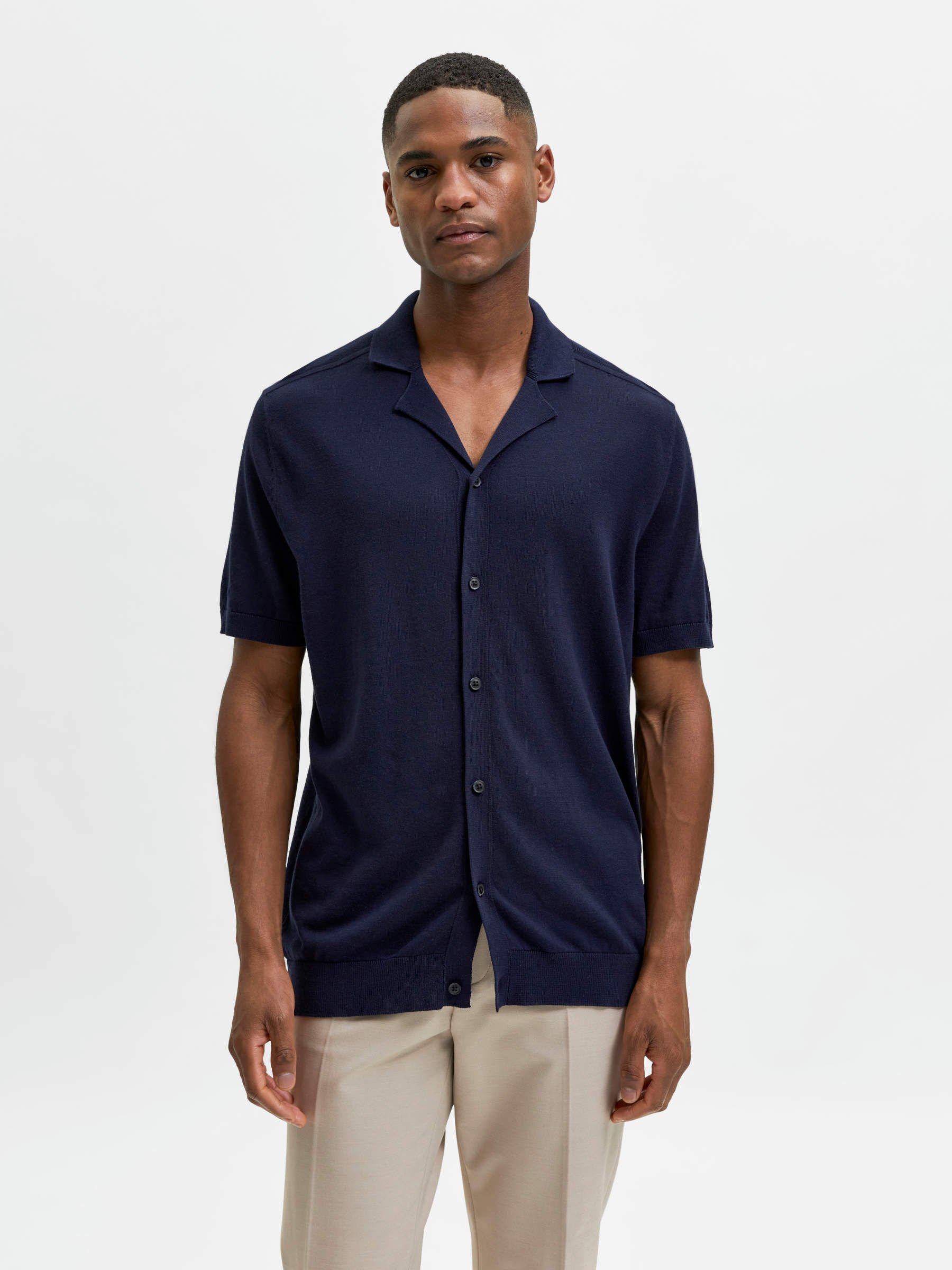 CUBAN COLLAR KNITTED CARDIGAN (Blue 