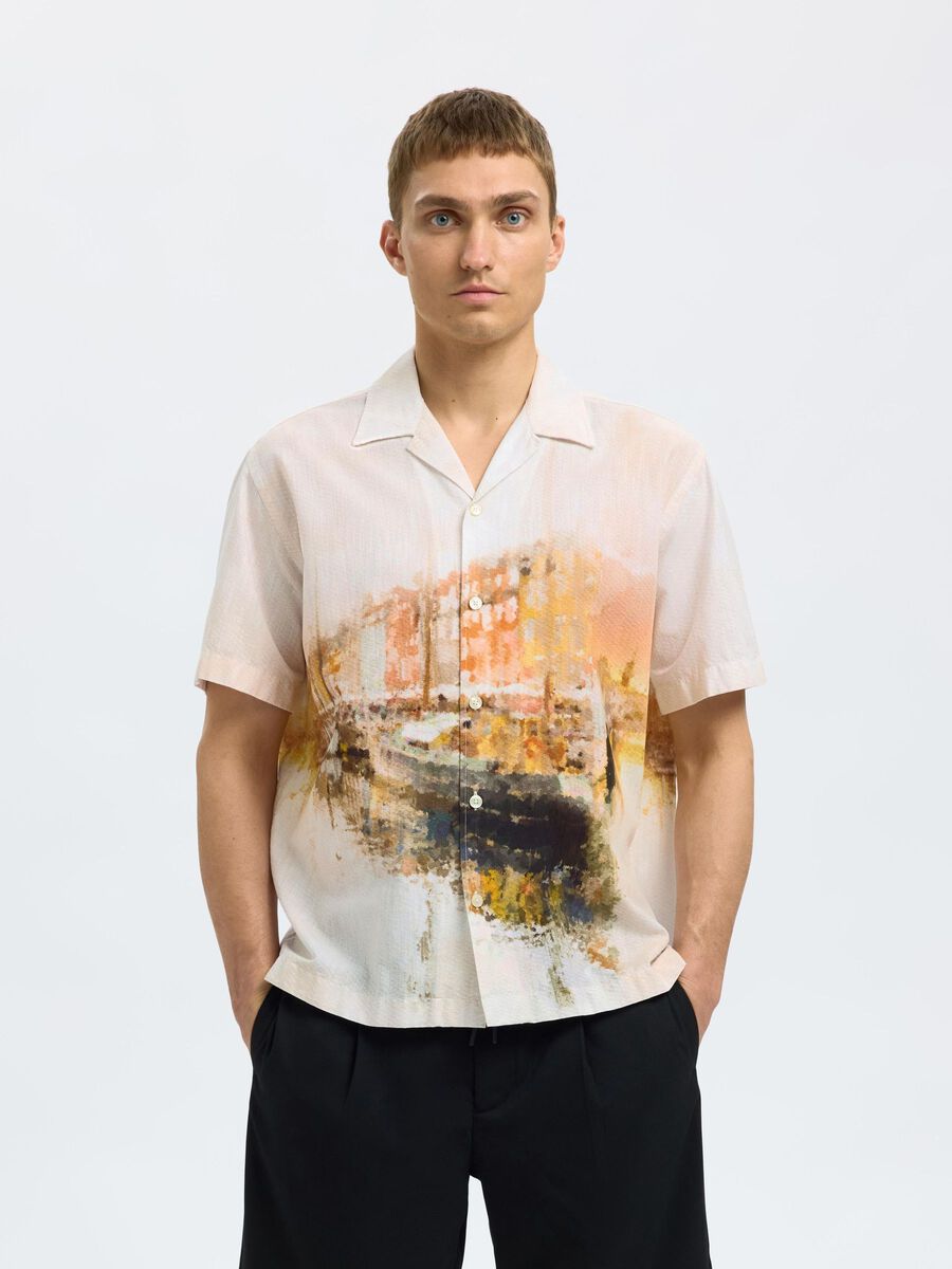 Selected PRINTED SHORT SLEEVED SHIRT, Apricot, highres - 16097688_Apricot_1184143_003.jpg
